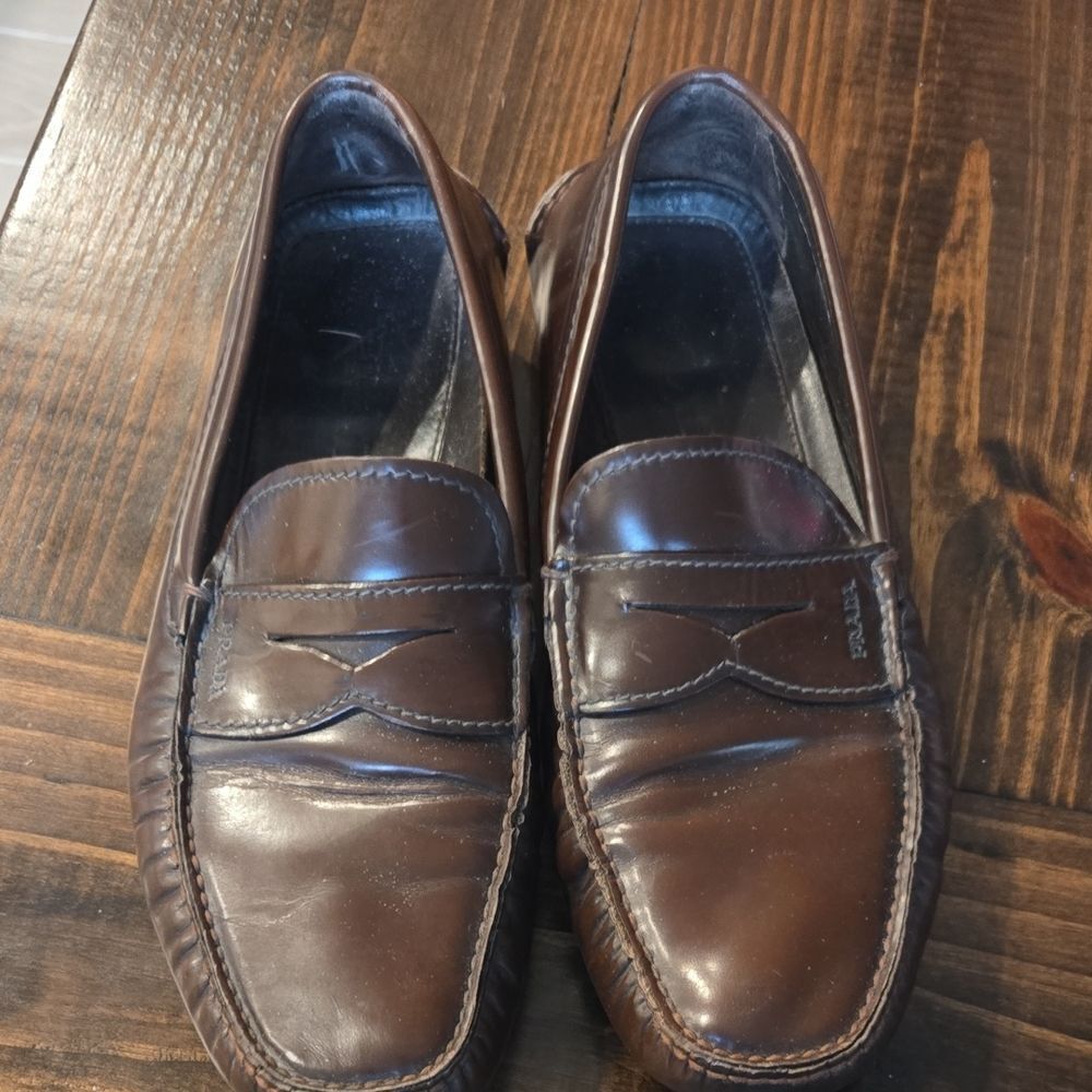 Authentic Men's Prada Dark Brown Leather Loafers Shoes